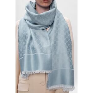Gucci 27"x54" Large Wool GG Monogram Blue Scarf Wrap Shawl Reversible
